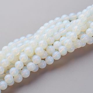 About 49pcs Opal Round Opalite Beads Strands, 8mm White Round Loose Spacer Bead，Crystals Gemstones for Necklace Bracelet Earrings Jewelry Making, Hole: 1mm