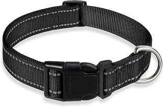Reflective Dog Collar with Buckle Adjustable Safety Nylon Pet Collars for Small Medium Large Dogs,Black,M