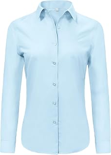 Ruisin Super Soft Wrinkle Free Button Down Shirt Women Solid Long Sleeve Striped Formal Work Dress Blouse Tops