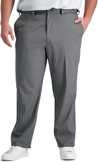 Haggar Men's Cool Right Performance Flex Solid Classic Fit Flat Front Pant-Regular and Big & Tall Sizes, Heather Grey-BT