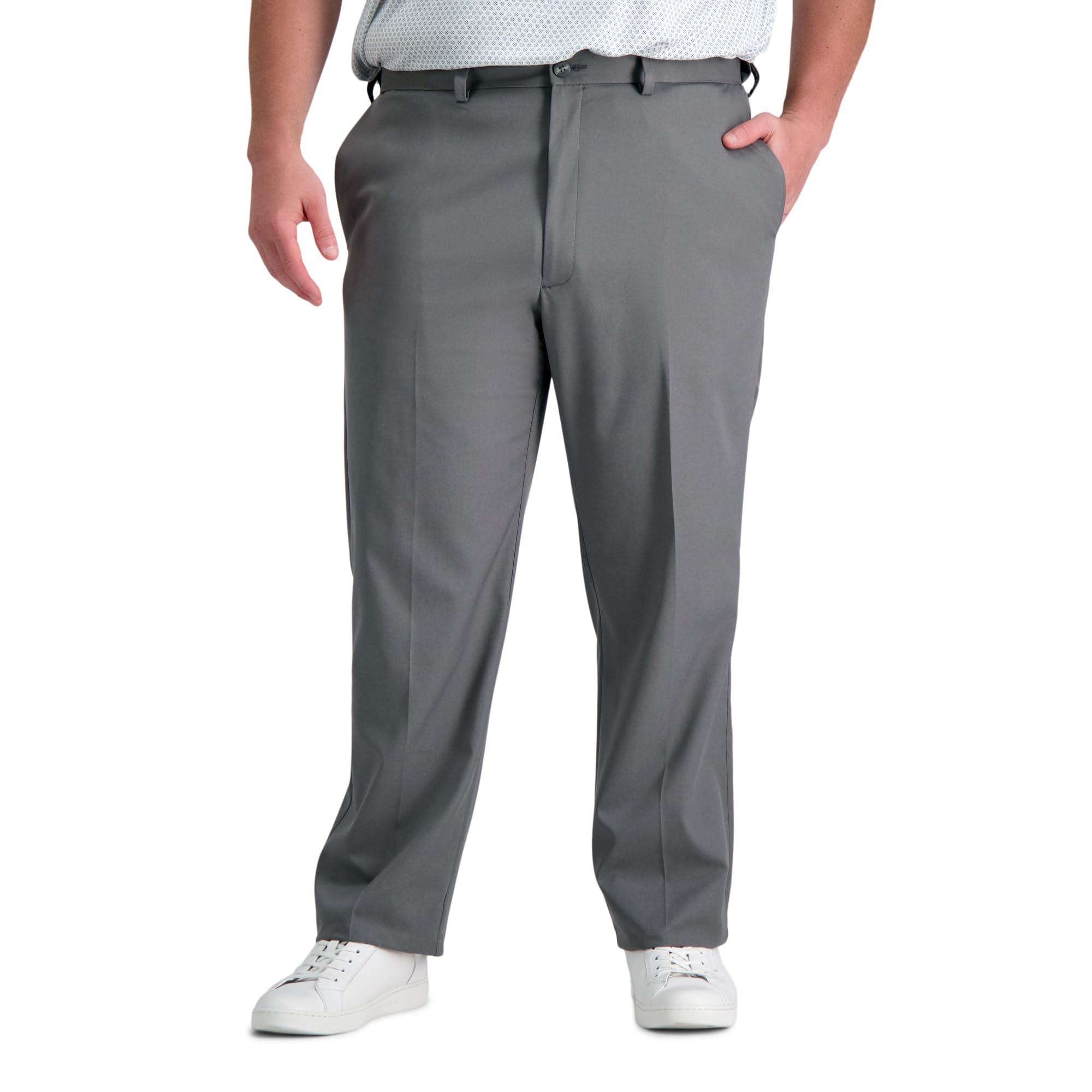 Haggar Men's Cool Right Performance Flex Solid Classic Fit Flat Front Pant-Regul