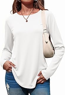 Tankaneo Women Shirts Long Sleeve Round Neck Basic Loose Fit Tunic Top Casual Curved Hem 2025 Dresses Clothes