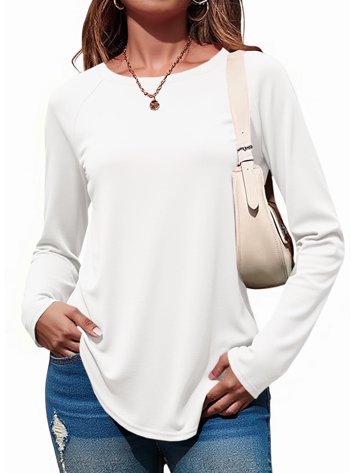 Tankaneo Women Shirts Long Sleeve Round Neck Basic Loose Fit Tunic Top Casual Cu