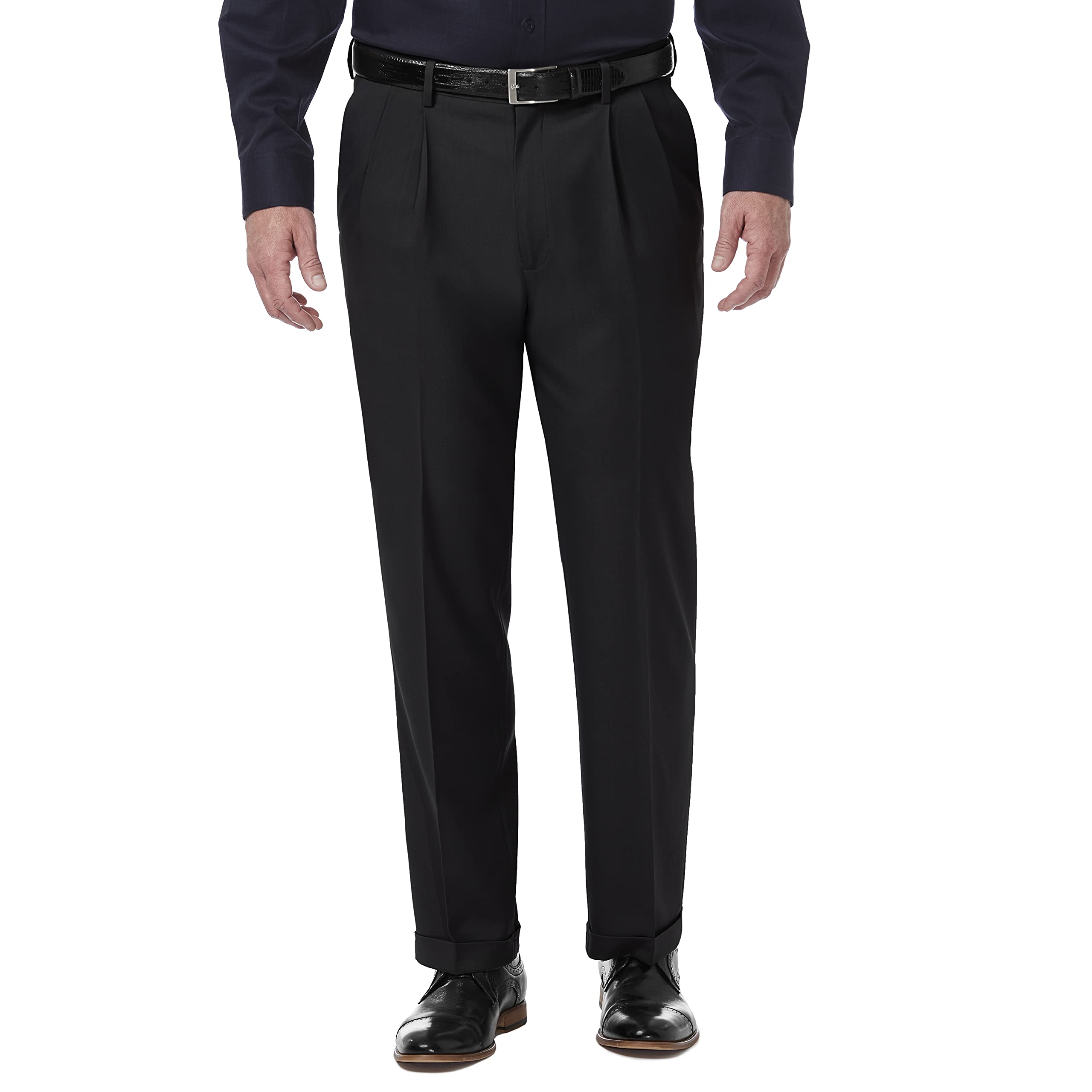 Haggar Men's classic fit pant with pleats at front and big and tall sizes