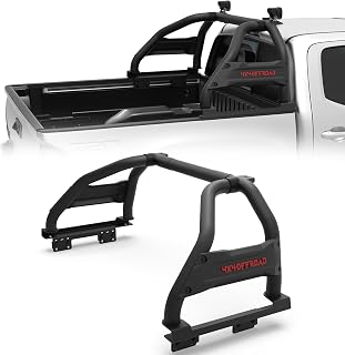 Truck Bed Roll Bar Heavy Duty No-Drill Chase Rack Universal for Mid Size Pickup Tacoma Ranger Colorado Canyon Frontier, Multifunctional Cargo Protection Sport Bar with Light Mount Slots