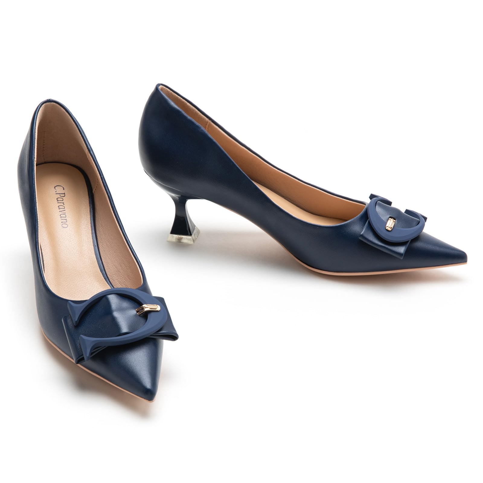 C.Paravano Kitten Heels for Women Pointed Toe 2.16'' Low Heel Pumps Shoes