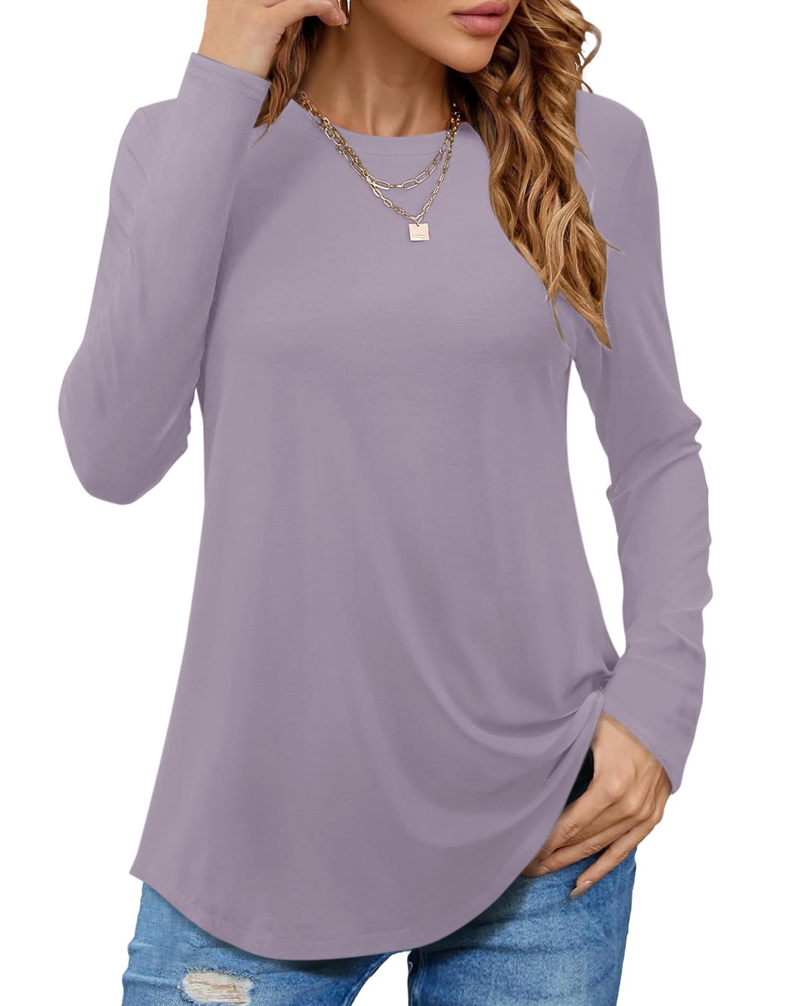 PLOKNRD Women's Long Sleeve T-Shirt Crewneck Casual Tunic Tops