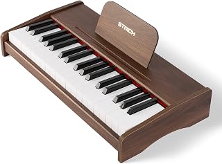 STRICH 37 Keys Kids Piano Keyboard, Mini Digital Pianos for Kids, Volume Adjustable, Music Book, Wood Piano for 3+ Girls and Boys, Walnut Color, SEK-37
