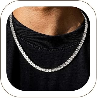 U7 Flat Box Link Chain Necklace for Men, 2/4/6/8mm Stainless Steel Chain