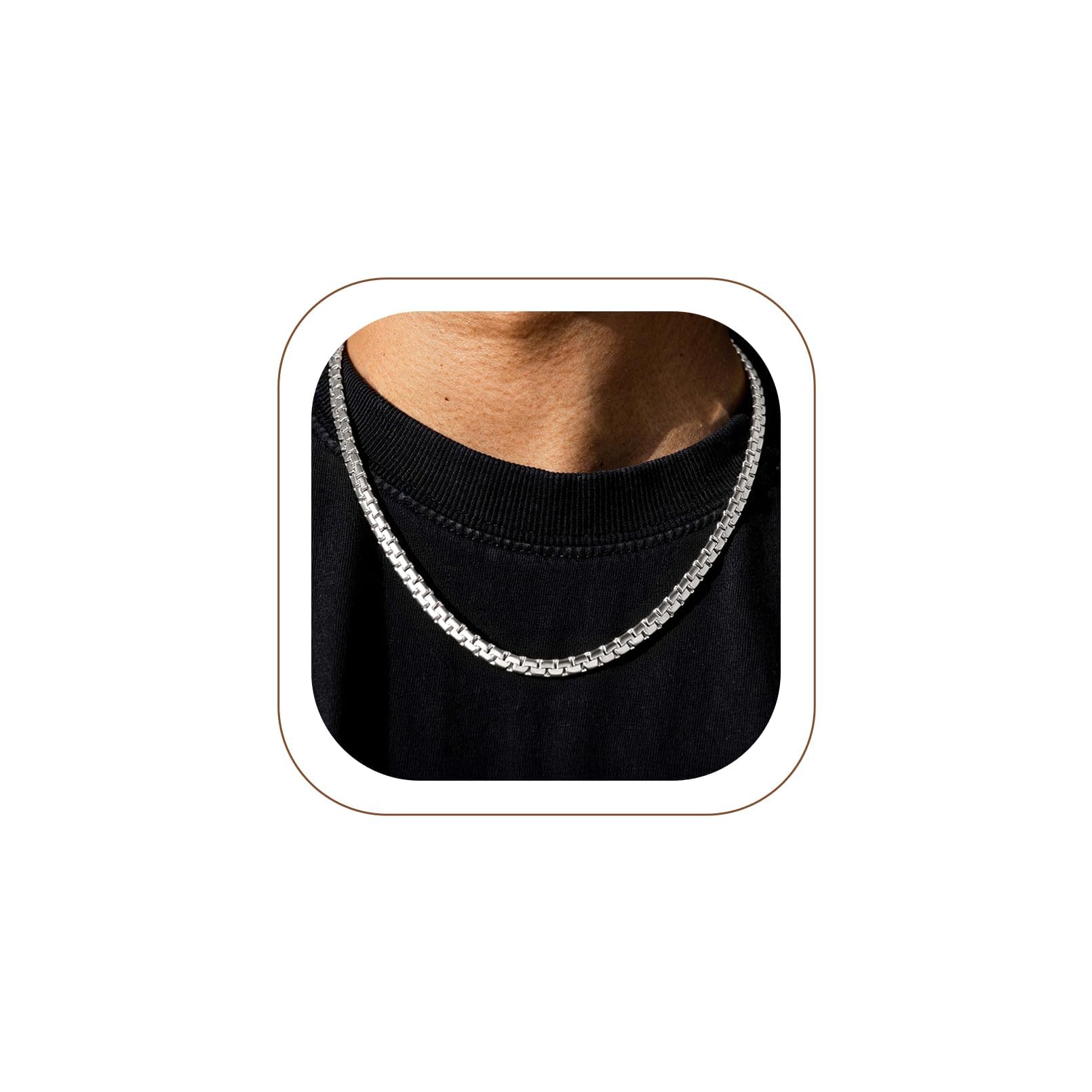 U7 Flat Box Link Chain Necklace for Men, 2/4/6/8mm Stainless Steel Chain
