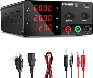 NICE-POWER DC Power Supply Variable, 0-60V 0-20A 1200W High Power Bench Power Supply with Encoder Knob & Output Switch, 4-Digit LED Display Benchtop Adjustable Switching Regulated Power Supplies