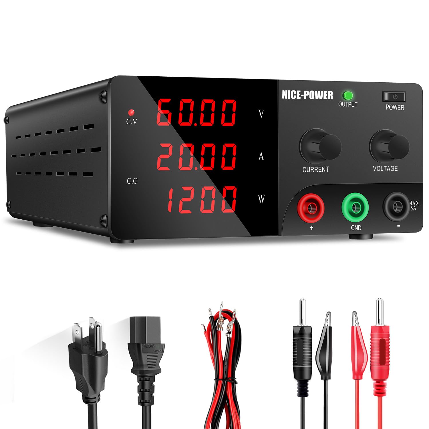 NICE-POWER DC Power Supply Variable, 0-60V 0-20A 1200W High Power Bench Power Su