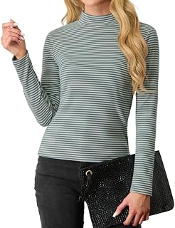 PrinStory Women's Sweatshirts Long Sleeve Pullover Women's Stretch Turtleneck T Shirt Slim Fit Tops Autumn Winter Casual Tunic Tops