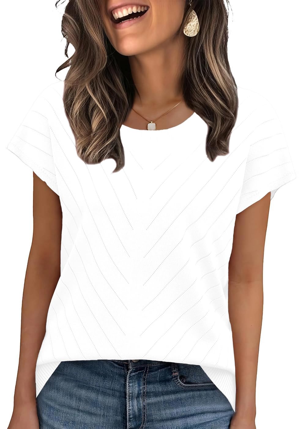 JomeDesign Short Sleeve Sweater for Women Crewneck Trendy Summer Tops 2026 Trave