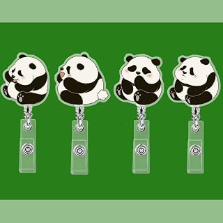 4 x Cute Acrylic Panda Retractable Badge Holder Adorable ID card clip For work, school, nurses, teachers, office staff