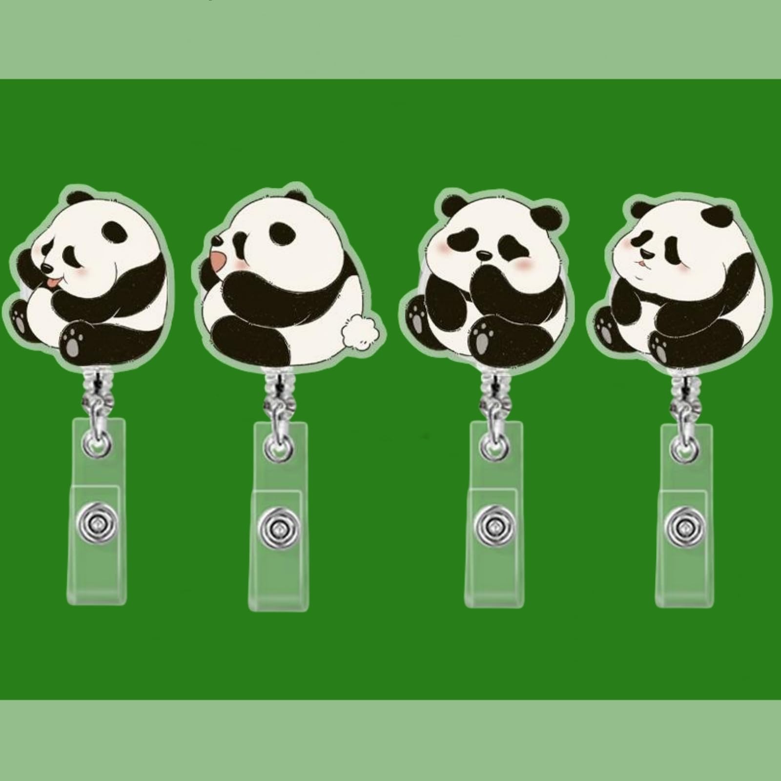 4 x Cute Acrylic Panda Retractable Badge Holder Adorable ID card clip For work, 