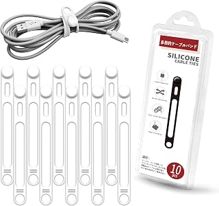 Viaky Silicone Cable Ties, 10 Pcs Reusable Cable Management Organizer, Elastic Cable Ties for Earphone Cable, Charger, Computer, Audio Cable Bundling