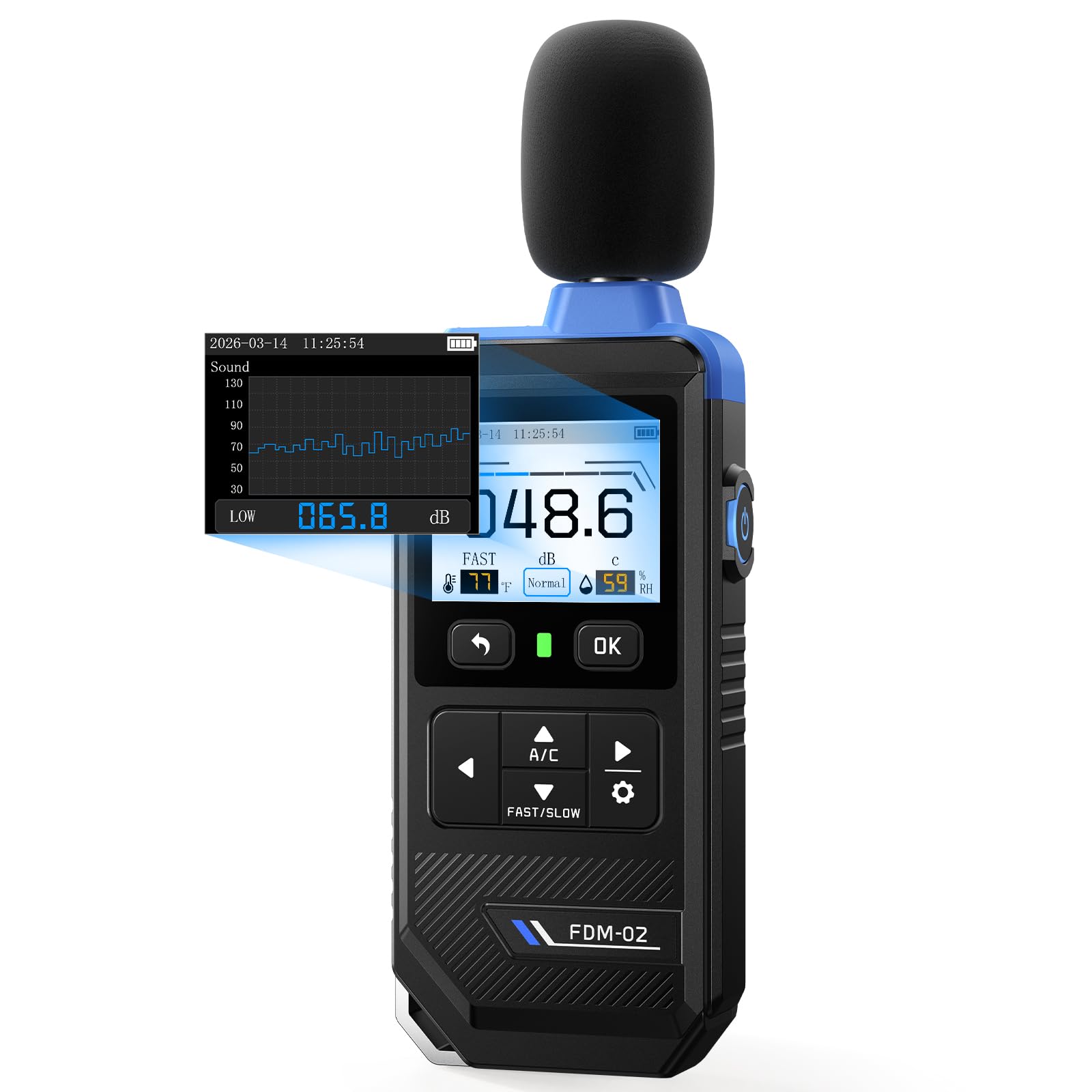 FNIRSI FDM-02 Decibel Meter, Real-Time Noise Monitoring for Home & Work | 30–130