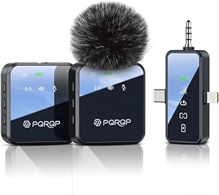 PQRQP 3 in 1 Wireless Mini Microphone for iPhone, Android, Camera,328ft Range, 18H Battery Life,High-Fidelity Audio Clip on Mic for Content Creators-Soot Black