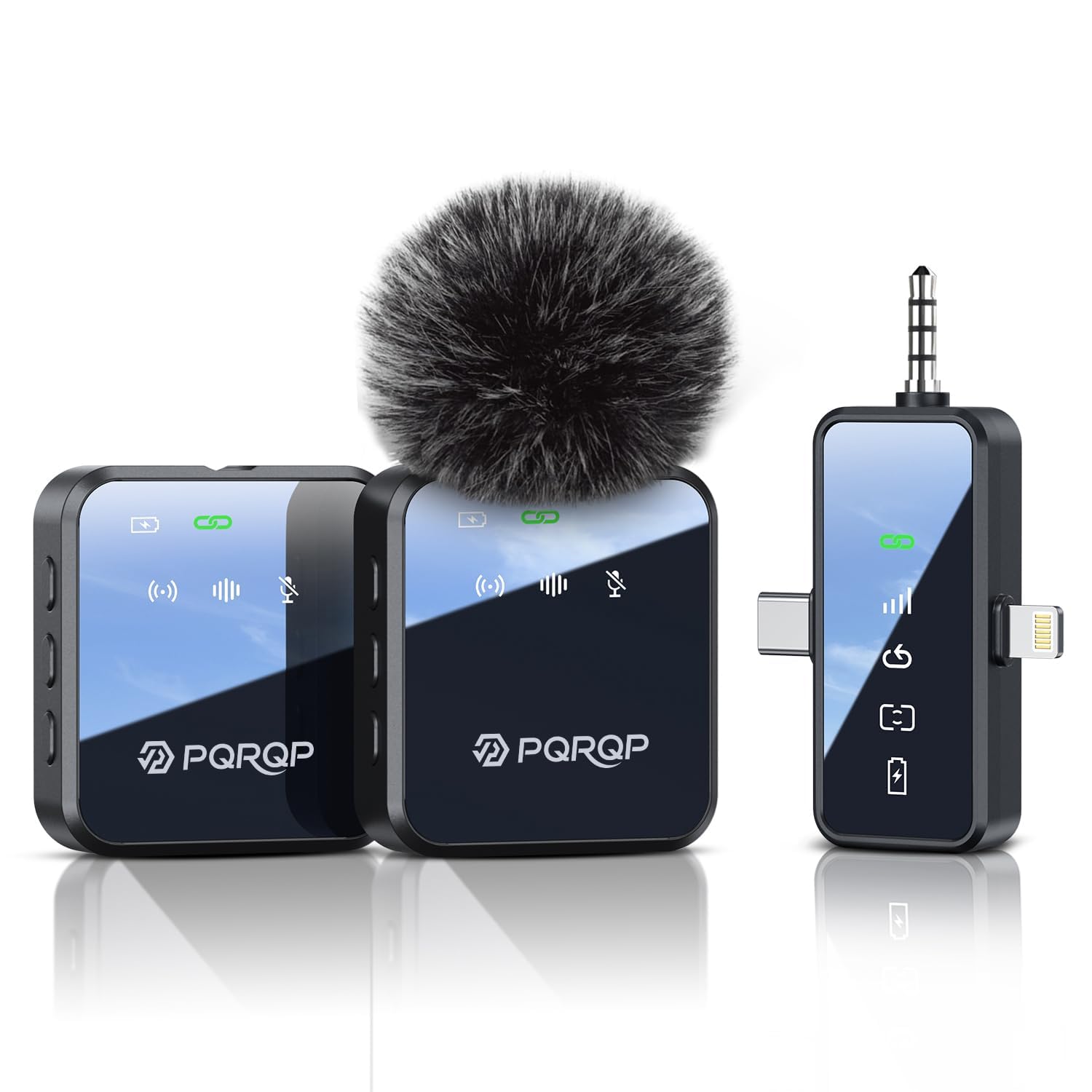 PQRQP 3 in 1 Wireless Mini Microphone for iPhone, Android, Camera,328ft Range, 1