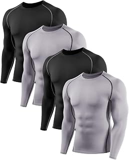 4 Pack Compression Shirts Men Long Sleeve Workout Underhirts Athletic Running Base Layer Rash Guard T-Shirts