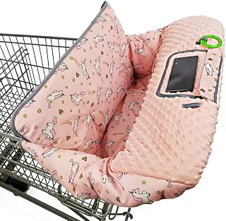 RHYDEER Shopping cart Cover for Babies-high Chair Cover, Dotted Minky Touching, Multi in 1 Design, 360 Full Protection, roll in and go, Universal fit, Pink Unicorns