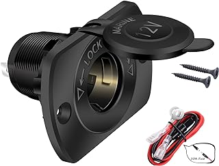 DaierTek 12V Cigarette Lighter Socket Replacement Female Connector DC Socket Power Outlet Cigarette Lighter Outlet with Wire Fuse and Waterproof Cover for Car Marine Boat Auto