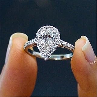 Water Drop Design Luxury Finger Rings for Women Wedding Ring Accessories Silver Color Jewelry, 9, Brass, Cubic Zirconia