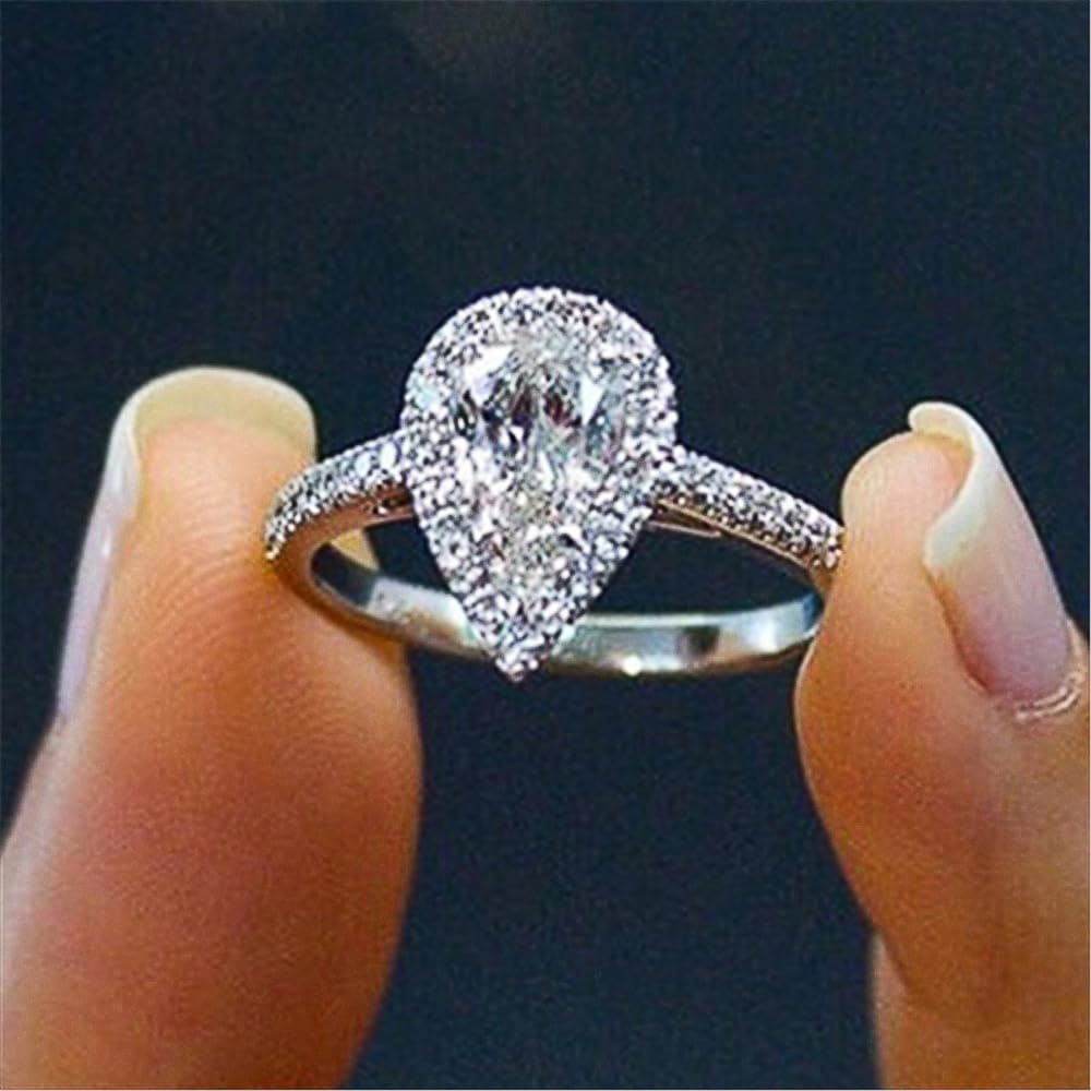 Water Drop Design Luxury Finger Rings for Women Wedding Ring Accessories Silver 