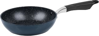 Pearl Metal AZ-5614 Frying Pan with Borders and Marble Processing, Non-Stick, 7.9 inches (20 cm), IH Compatible, Marble Coat, Metal Spatula, Edge Included, Forged, Coin Press Construction, Navy