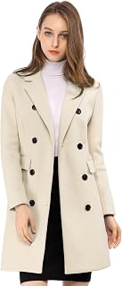 Allegra K Women's Long Sleeve Turn-Down Collar Double-Breasted Brushed Yarn Trench Coat