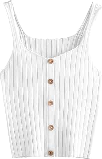 Remidoo Women's Ribbed Knit Tank Top Button Front Fitted Cami Tops