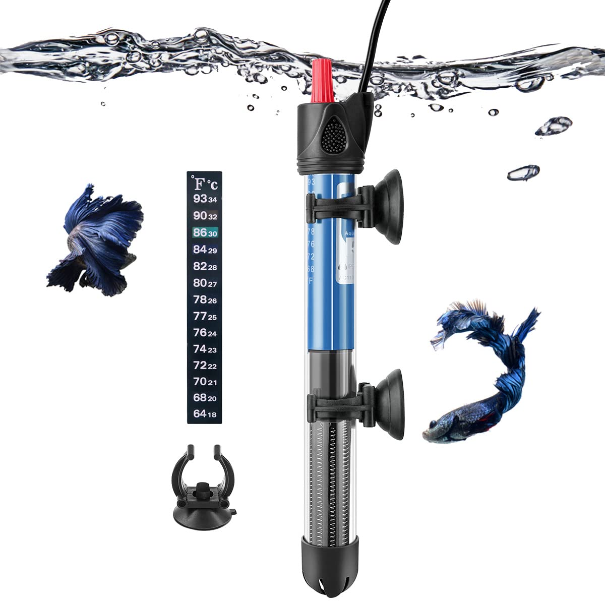 FEDOUR 25W 50W 100W 200W 300W Submersible Adjustable Aquarium Heater, for 3–70 G