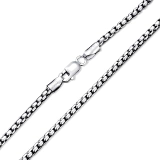 925 Sterling Silver Round Box Chain 1MM, 1.5MM, 2MM, 2.5MM, 3MM Square Rolo Link Chain Necklace for Men Women 18, 20, 22, 24, 26 Inch