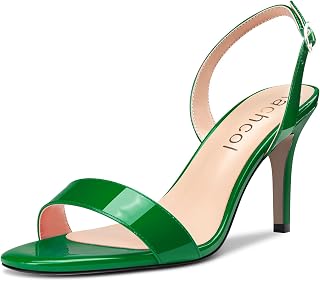 Aachcol Women's Needle Mid High Heel Sandals Back Strap Ankle Strap Slingback Round Open Toe Dress Shoes Office Wedding Party Patent Leather 8CM
