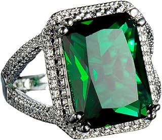 HengSun Vintage 925 Sterling Silver Emerald Ring promise rings for her Cocktail Rings Square Cut Green Gem Cubic Zirconia Anniversary Ring CZ Eternity Engagement Wedding Band Ring for Women