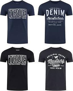 Mustang - Set of 4 Men's T-shirts with front print and round neck, blue and black mix colors (P16)