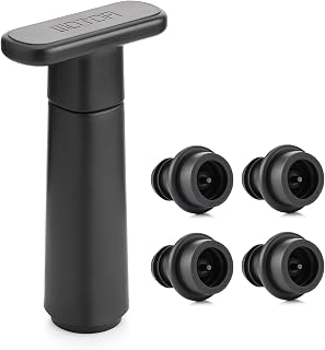 WOTOR Wine Vacuum Pump with 4 Wine Stoppers, Reusable Bottle Sealer, Black | Wine Preserver & Saver, Keeps Fresh, Ideal Accessories Gift