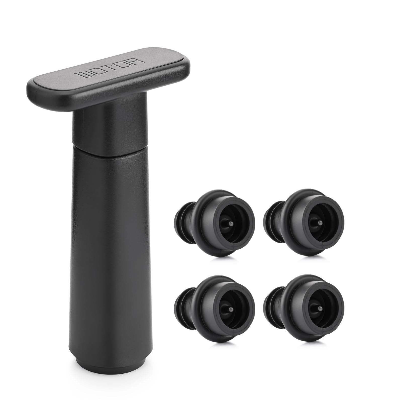 WOTOR Wine Vacuum Pump with 4 Wine Stoppers, Reusable Bottle Sealer, Black | Win