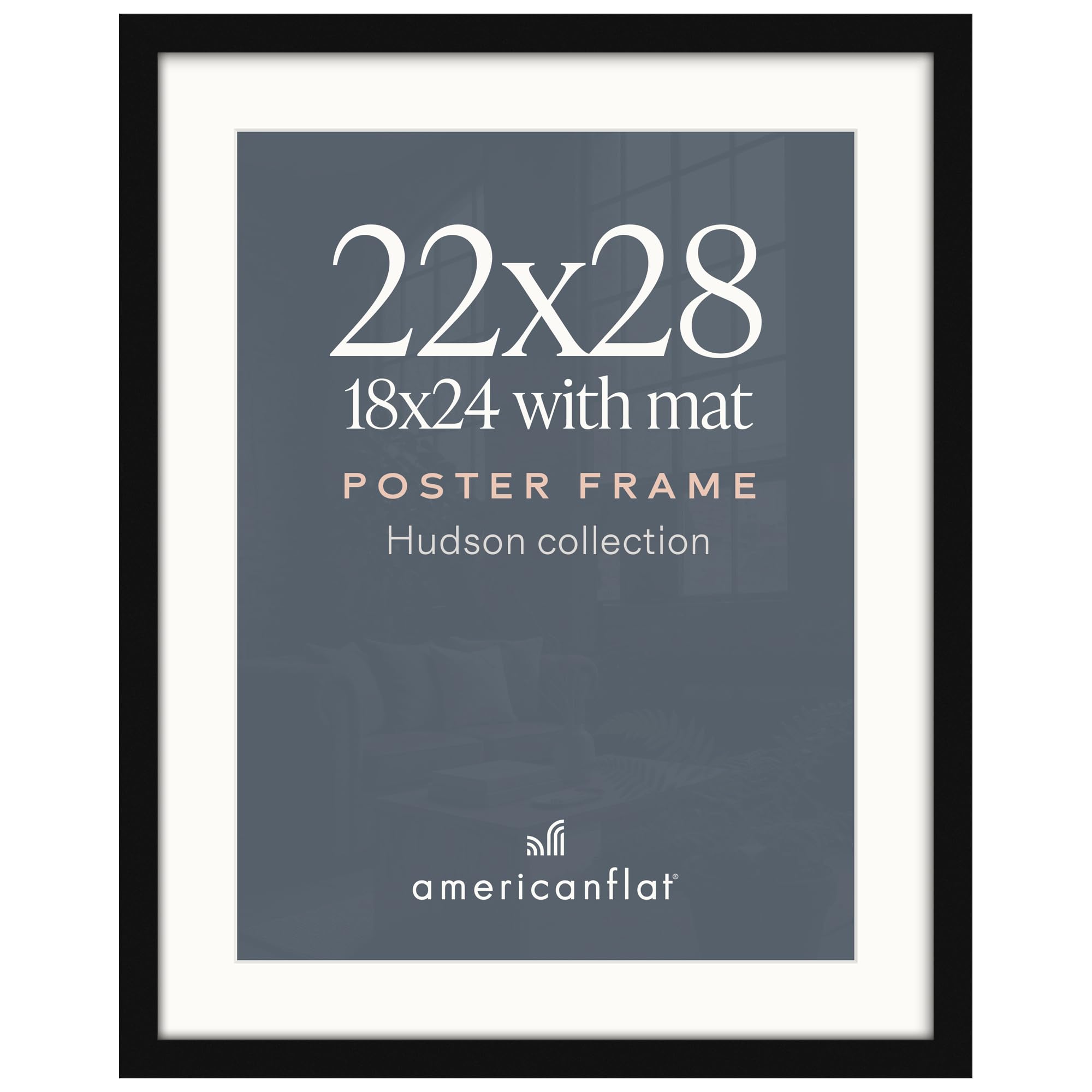 Americanflat 22x28 Poster Frame - Matted to 18x24 - Engineered Wood - Black | Po