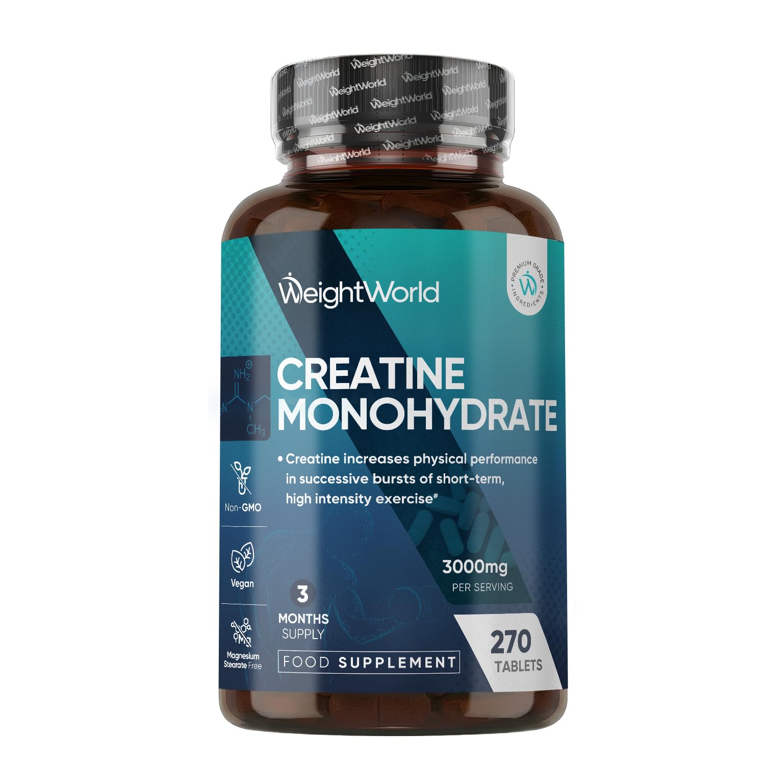 Creatine Monohydrate 3000mg - 270 Vegan Tablets - 3 Months Supply | Micronised f