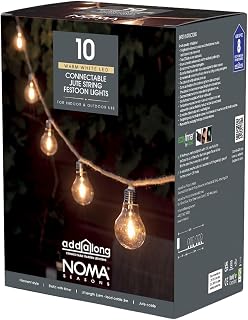 NOMA Connectable Jute Rope Festoon Garden Lights, 6.8 m (Pack of 1) | 10 Warm White LED Lights, Connectable Design, Indoor & Outdoor Use, Durable Materials, Easy Installation