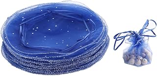 50pcs 9.8 Inch Round Organza Drawstring Bags, Royal Blue Baby Shower Favor Bags Bath Bomb Candy Pouch Wedding Party Gift Packaging