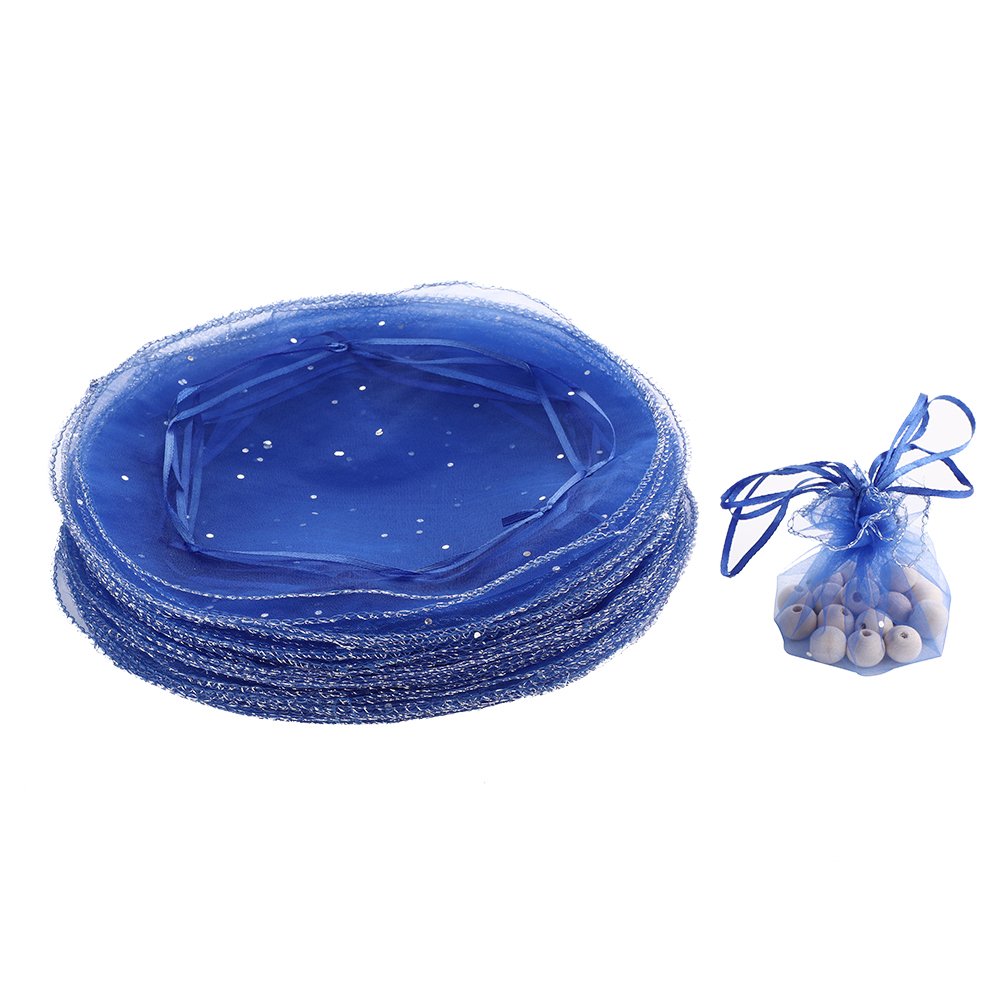 50pcs 9.8 Inch Round Organza Drawstring Bags, Royal Blue Baby Shower Favor Bags 
