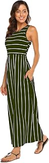 Hount Women's Summer Sleeveless Striped Flowy Casual Long Maxi Dress with Pockets