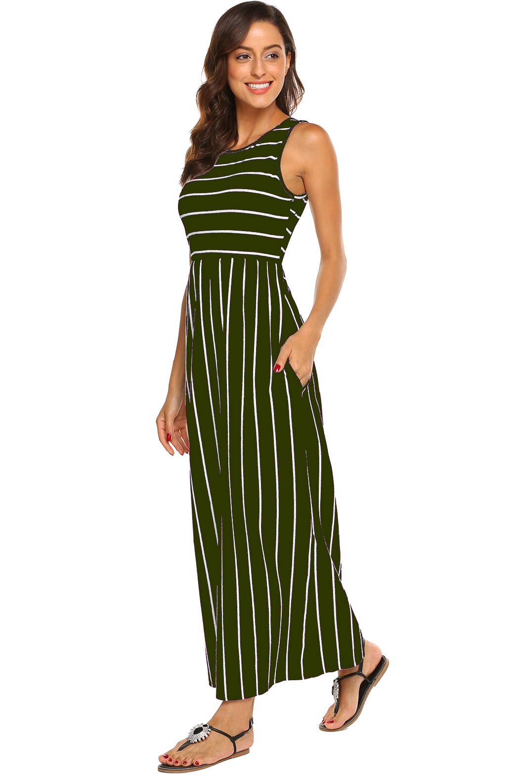 Hount Women's Summer Sleeveless Striped Flowy Casual Long Maxi Dress with Pocket
