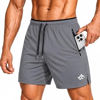 Men's Gym Shorts Running Sports Zipper Pockets