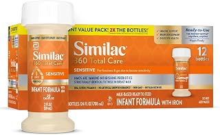Similac 360 Total Care Sensitive Ready-to-Feed Baby Formula | Infant Formula for Babies with Lactose Sensitivity Immune System, Brain Development, Digestive Health Support, 2-fl-oz, 12pk