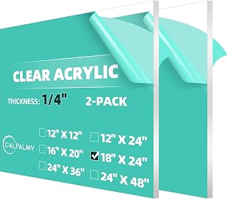 CALPALMY (2 Pack) 1/4" Thick Clear Acrylic Sheets - 18 x 24 Pre-Cut Plexiglass Sheets for Craft Projects, Signs, Display Cases, Sneeze Guard and More - Cut with Engraver, Power Saw or Hand Tools