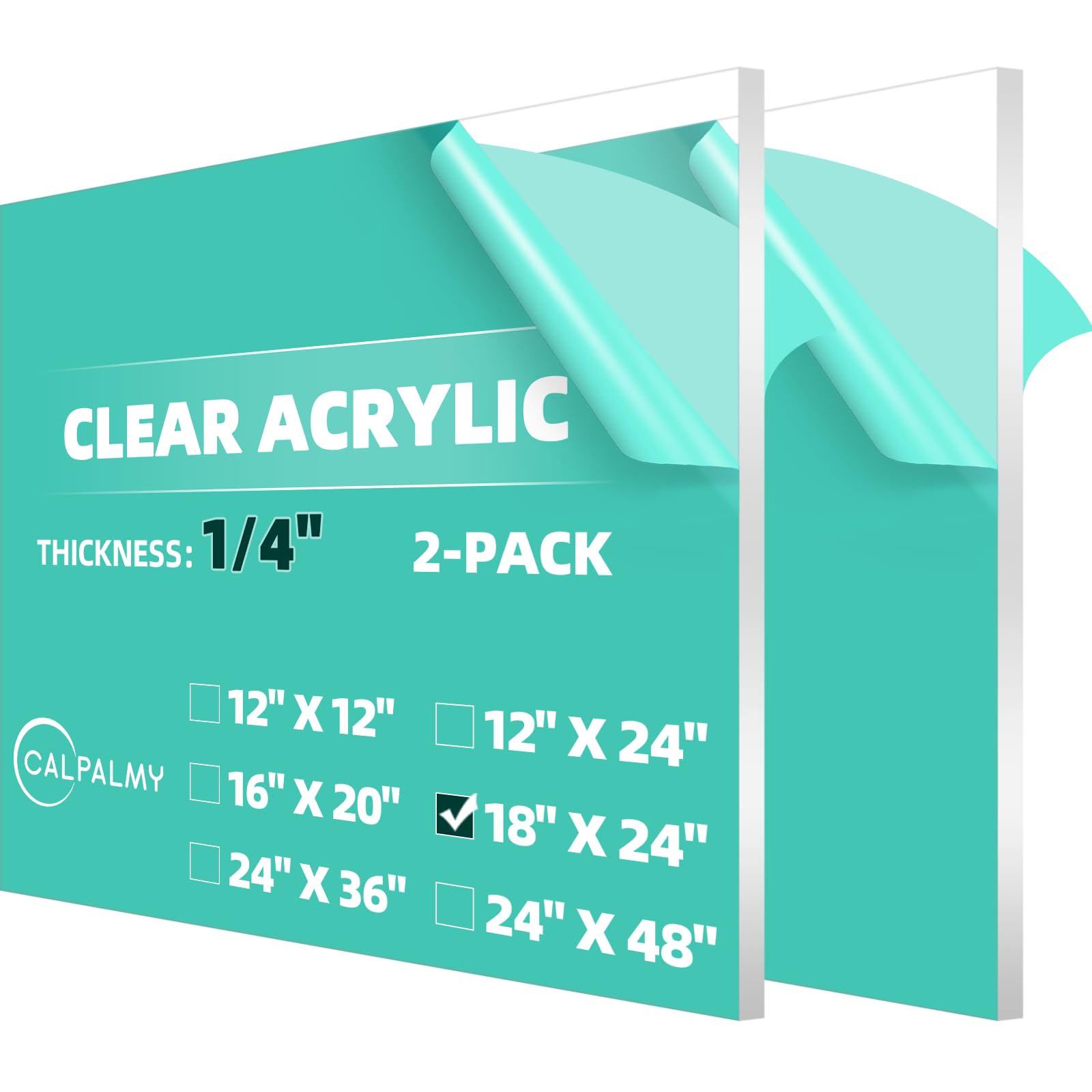 CALPALMY (2 Pack) 1/4" Thick Clear Acrylic Sheets - 18 x 24 Pre-Cut Plexiglass S